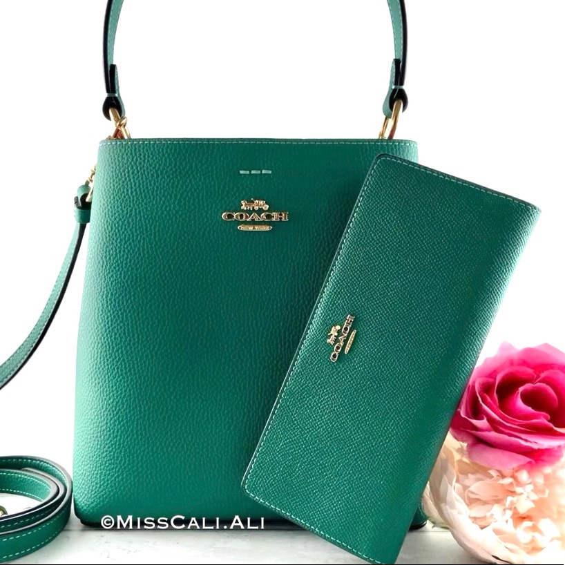 Nwt Coach Small Town Bucket Crossbody Tote Bag & Slim Wallet Set - Green Jade
